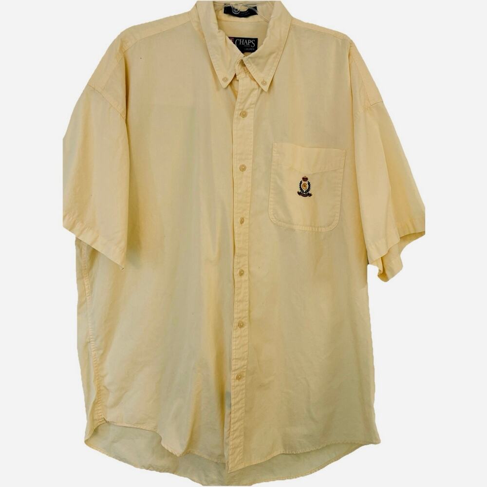 Vintage Chaps Ralph Lauren Shirt Mens XL Yellow Oxford Short Sleeve Crest Logo